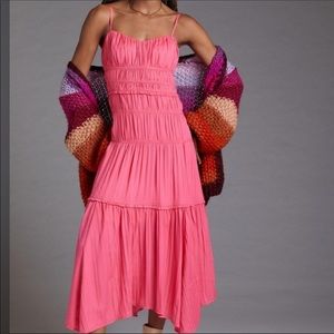Anthropologie Ruched Slip Dress- Raspberry